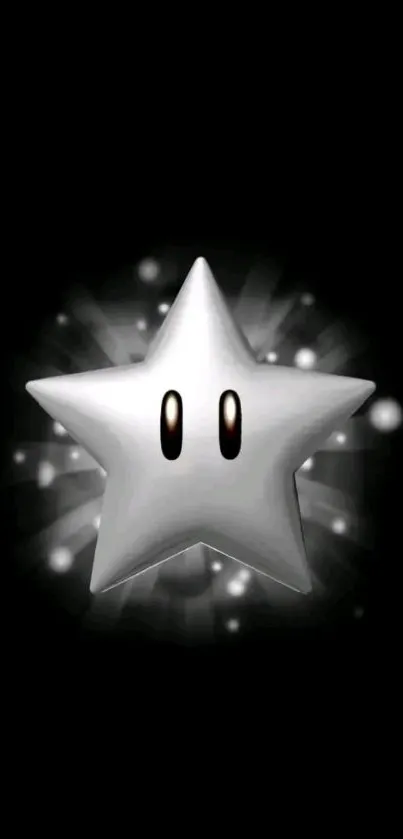 Shining silver star on a black background wallpaper.