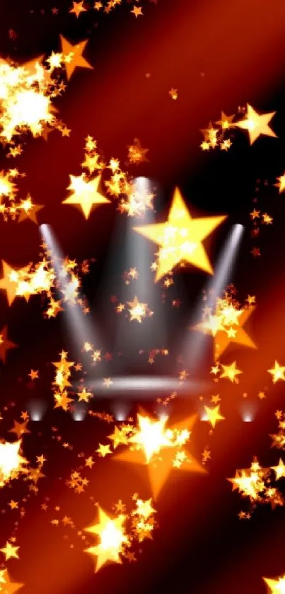 Mobile wallpaper with glowing stars and a crown on a dark backdrop.