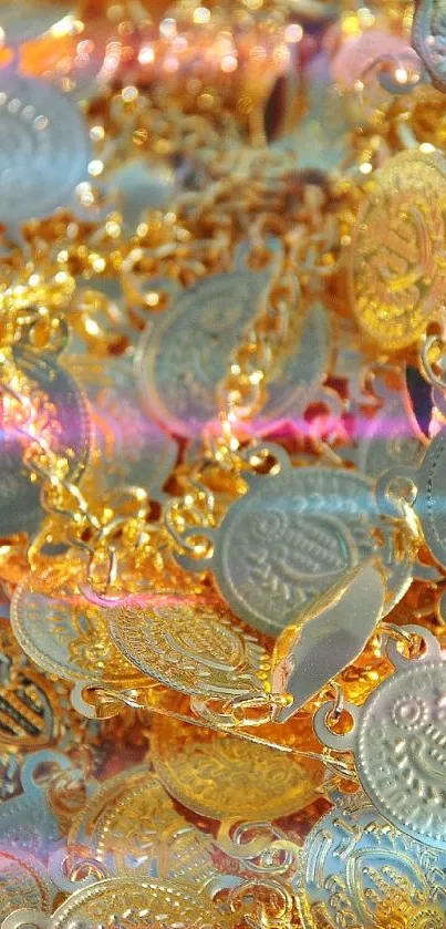 Vibrant gold and silver decorative coins creating an elegant pattern.