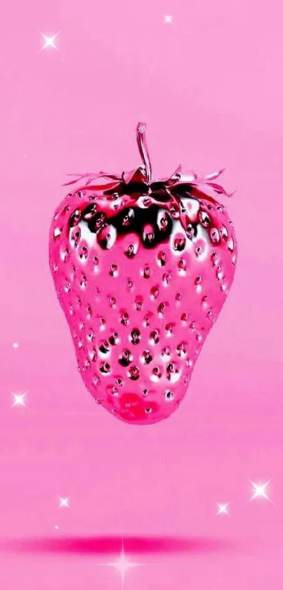 Glossy 3D pink strawberry wallpaper on a vibrant background.