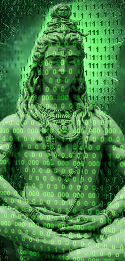 Shiva in green digital code matrix wallpaper