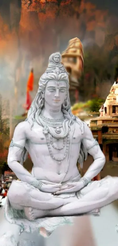 Lord Shiva statue mobile wallpaper in meditation pose.