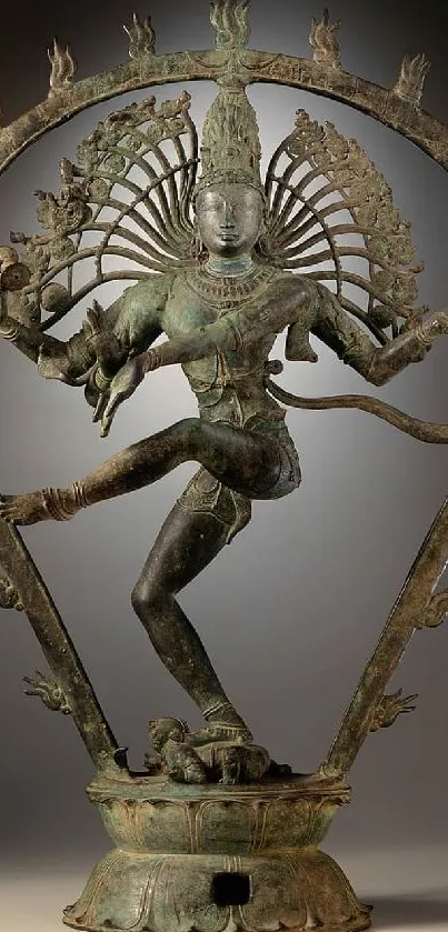 Bronze Shiva Nataraja sculpture with intricate details.