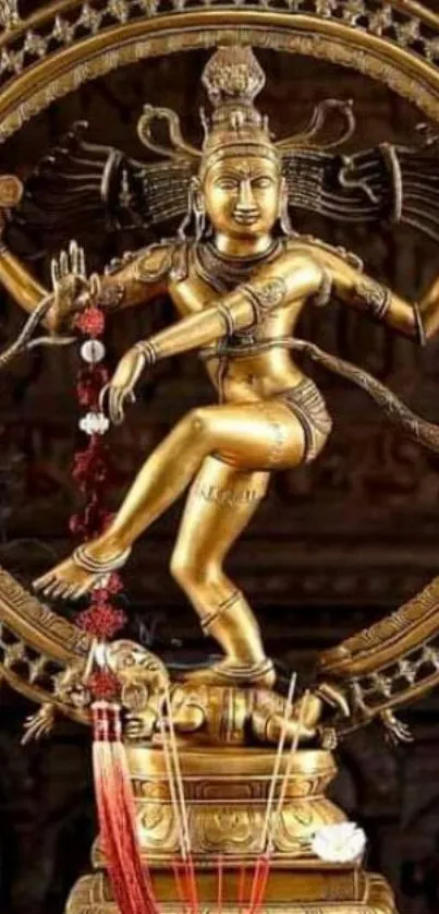 Bronze Shiva Nataraja statue framed in a cosmic circle symbolizes creation and destruction.