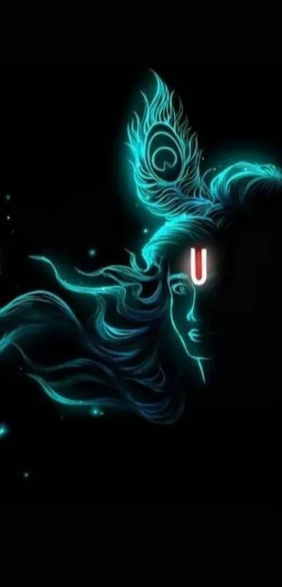 Neon art depiction of Lord Shiva on a dark background.