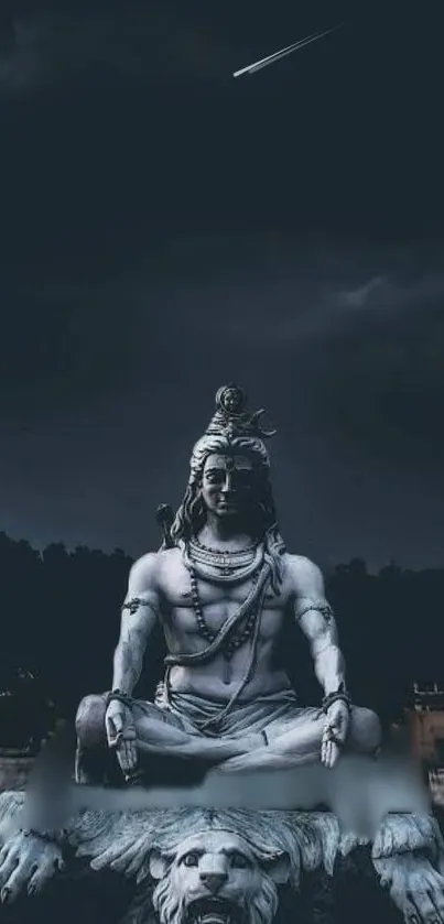 Lord Shiva meditating under a starry sky.