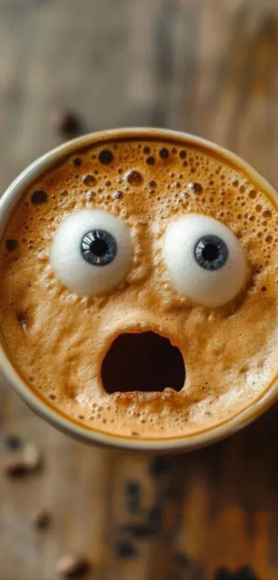 Shocked face in coffee cup with froth art design.