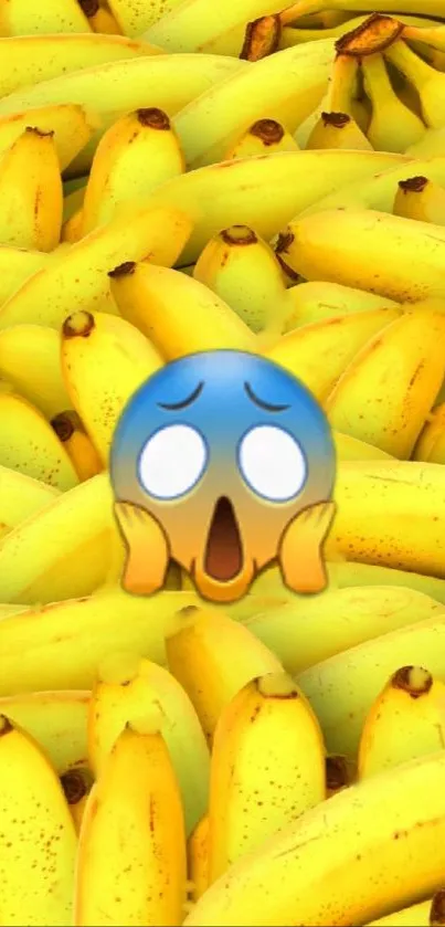 Shocked emoji on a yellow banana background wallpaper.