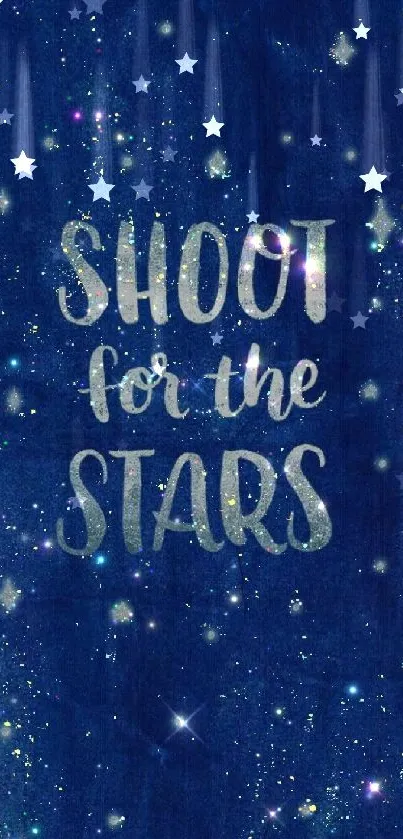 Shoot for the Stars in blue starry galaxy wallpaper.