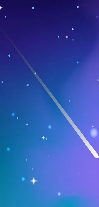 Mobile wallpaper with shooting star in a blue starry night sky.