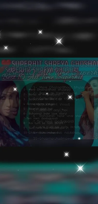 Shreya Ghoshal music wallpaper with starry design.