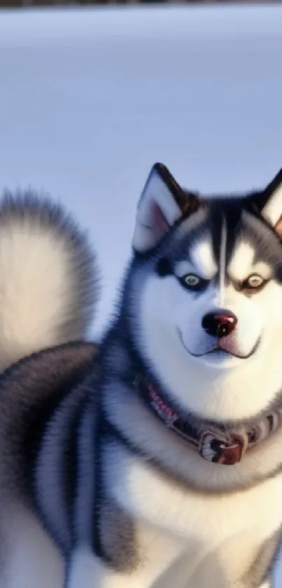 Majestic Siberian Husky in a snowy landscape mobile wallpaper.