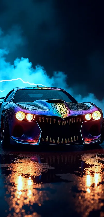 Side View Of A Rainbow Colored Car With Teeth Live Wallpaper