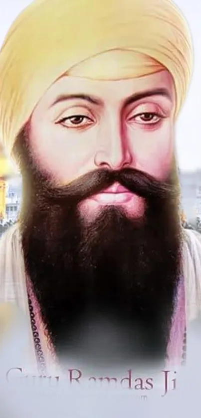 Sikh Guru portrait with Golden Temple background