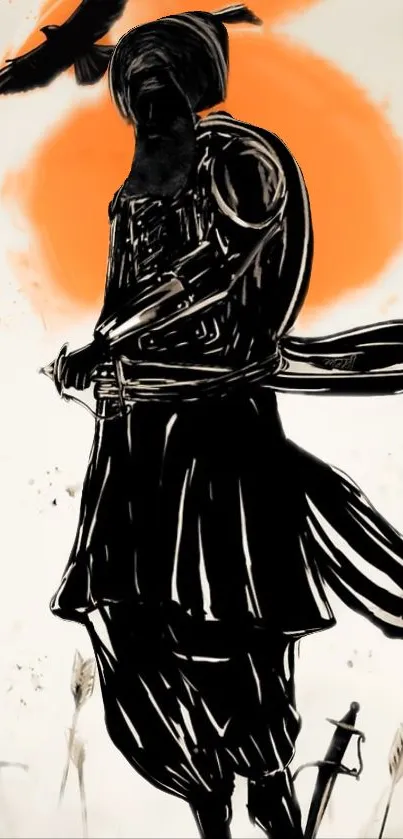 Illustration of a Sikh warrior with an orange backdrop.