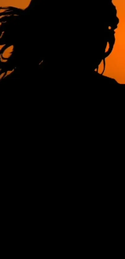 Silhouette of person against vivid orange sunset sky.