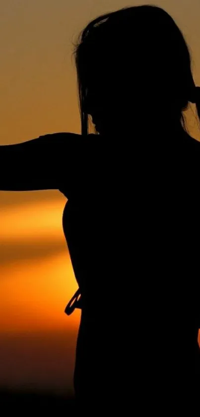 Silhouette against a vibrant sunset backdrop.