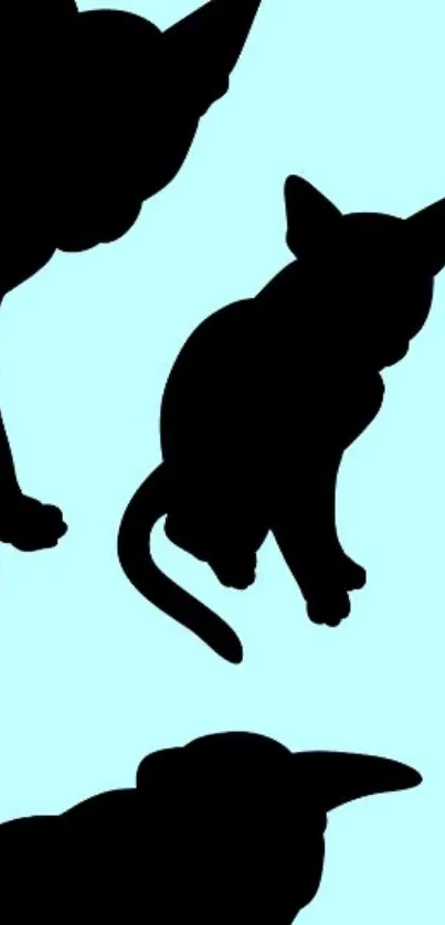 Silhouette of cats on a light blue background for mobile wallpaper.