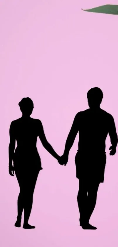 Couple silhouette on pink background with flower accent.