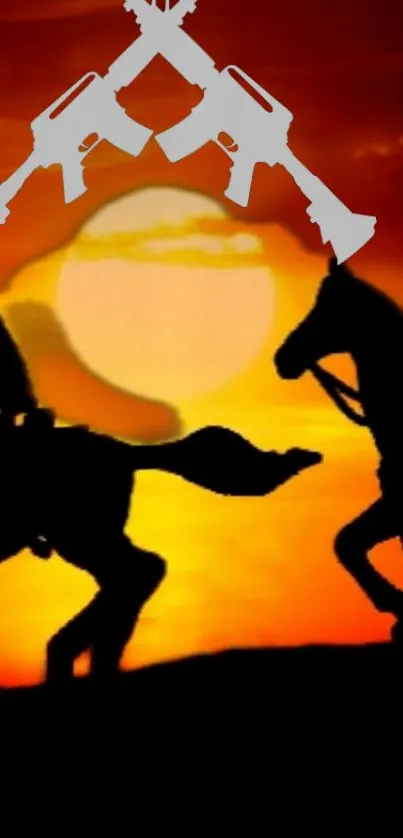 Riders silhouettes against a sunset.