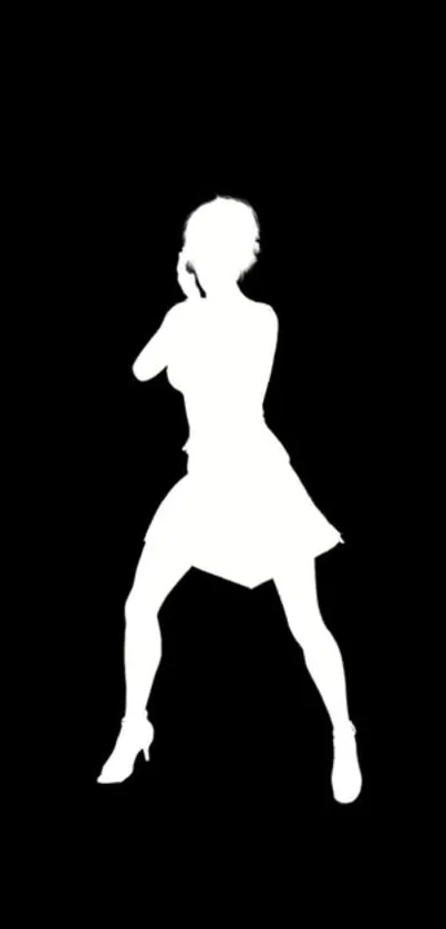 Silhouette of a dancer in black and white on mobile wallpaper.