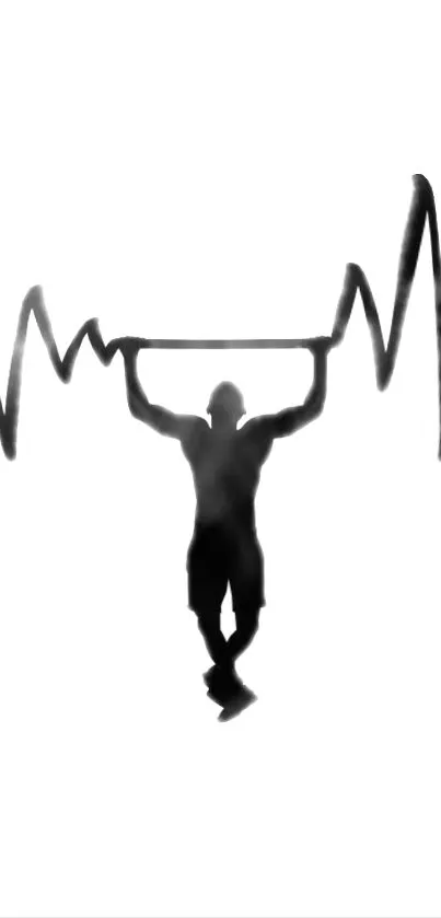 Mobile wallpaper of a silhouette person doing pull-ups with fitness symbolism.