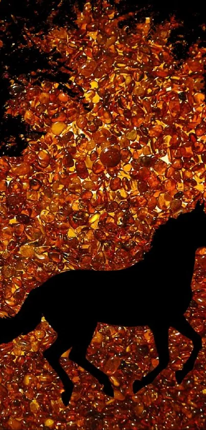 Silhouette horse on amber stone background wallpaper.