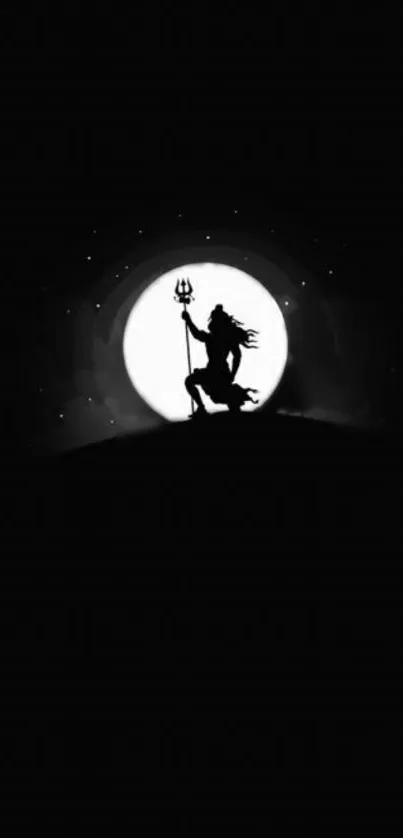 Silhouette of a figure before a full moon in a dark sky wallpaper.