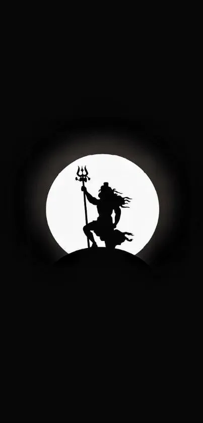 Silhouette against a bright full moon on a mobile wallpaper.