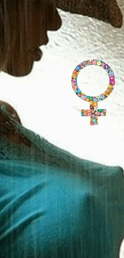 Silhouette with hat and colorful gender symbol wallpaper.