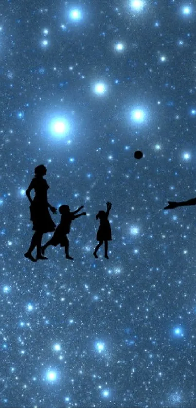 Silhouettes playing under a starry sky wallpaper.