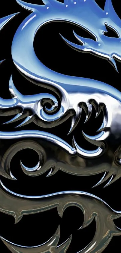 Silver dragon on a sleek black background mobile wallpaper.