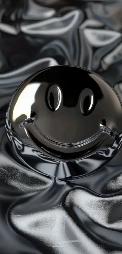 Silver smiley face on metallic background wallpaper.