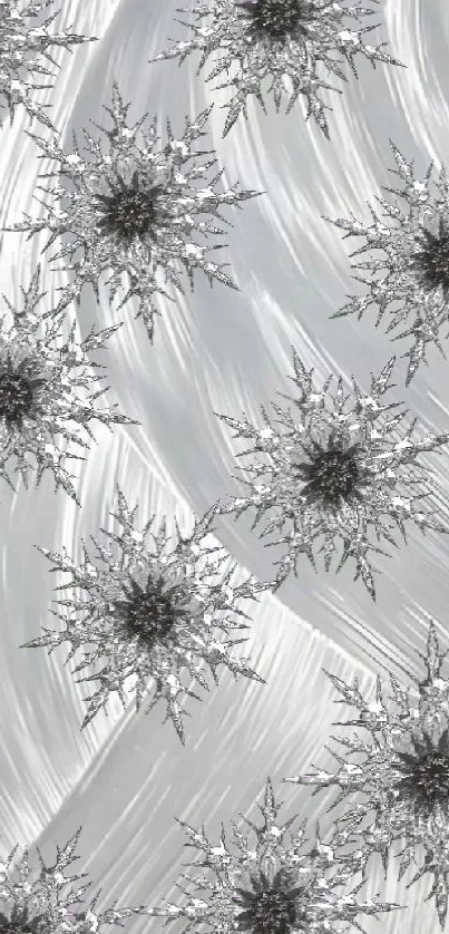 Silver snowflakes on a textured background wallpaper.