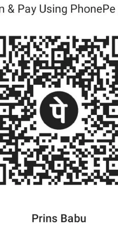 Black and white QR code for PhonePe app payments.