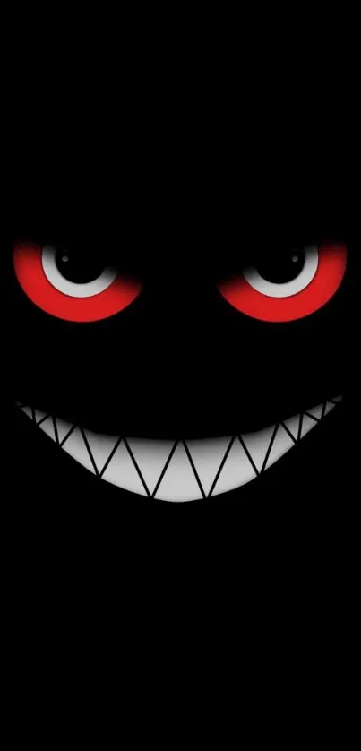 Sinister face with red eyes and smile on a black background.