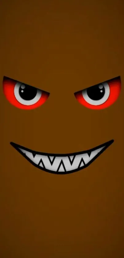 Sinister emoji wallpaper with red-eyed smile and dark background.