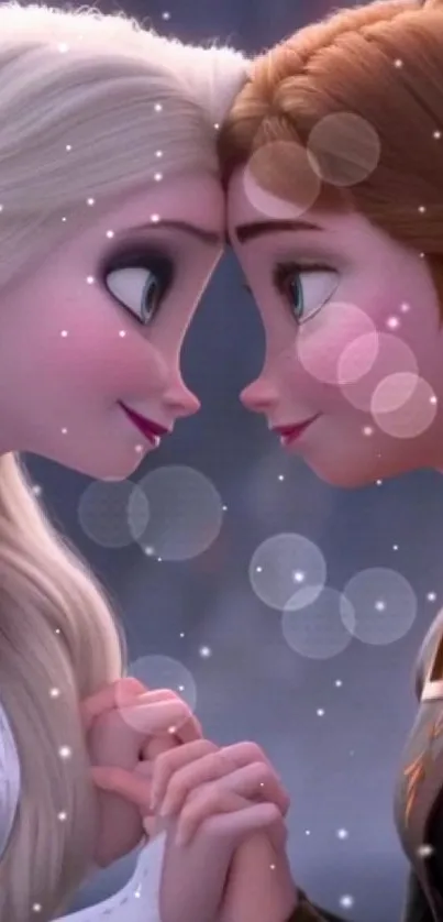 Two animated sisters embracing, sharing a heartfelt moment.