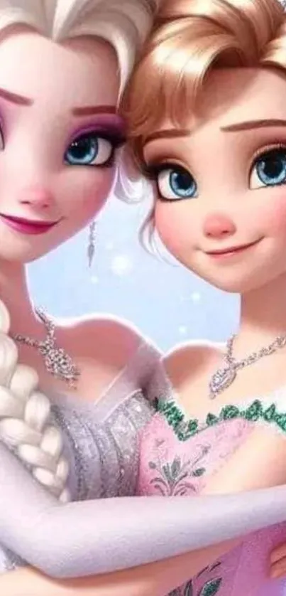 Elsa and Anna hugging in Frozen wallpaper