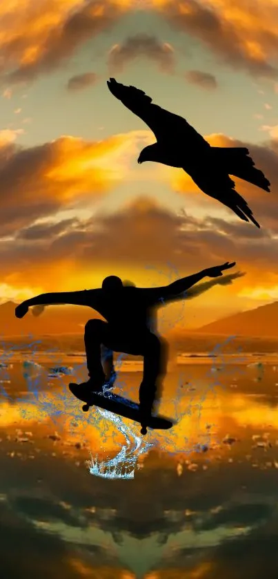 Skateboarder silhouette with sunset backdrop and dynamic energy.