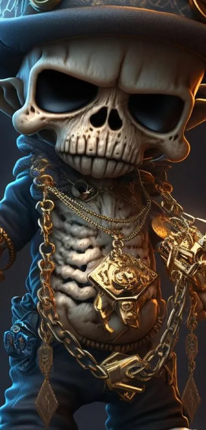 Skeleton character with gold chains and hat mobile wallpaper.