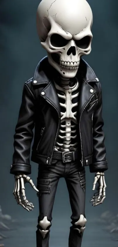 Stylized skeleton in leather jacket wallpaper art.