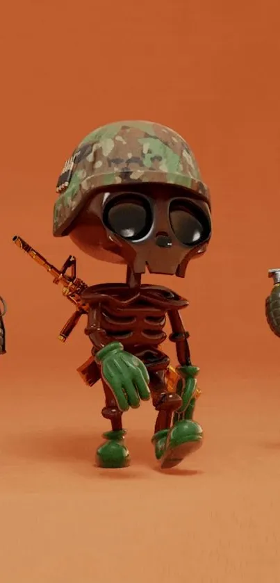 Unique skeleton soldier on orange background wallpaper.