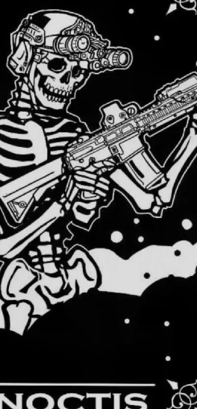 Skeleton warrior with night ops gear in black and white.