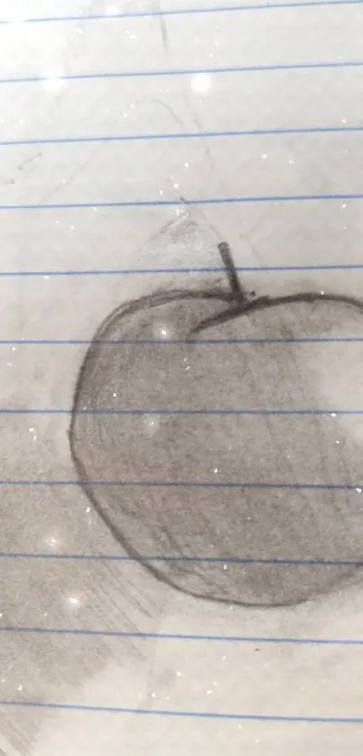 Pencil sketch of an apple on lined paper for mobile wallpaper.