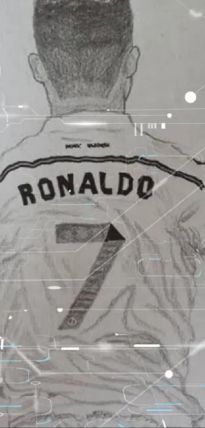 Pencil sketch of a famous football jersey with digital effects.