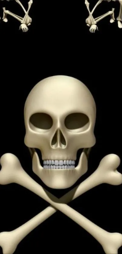 Skull and crossbones design on black background.