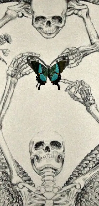 Artistic skull and butterfly wallpaper with intricate details.