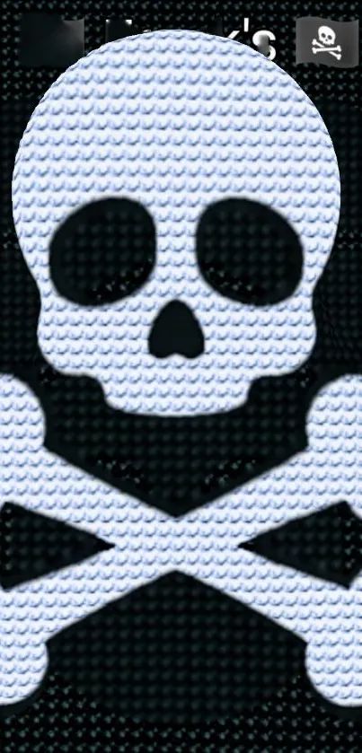 Textured skull and crossbones on black background wallpaper.