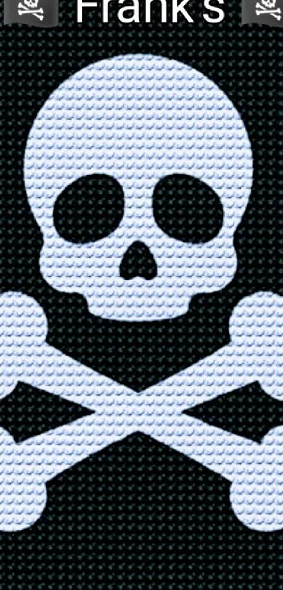 Skull and crossbones pattern on a black textured background.